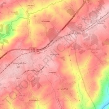 Topografische kaart Albergaria, hoogte, reliëf