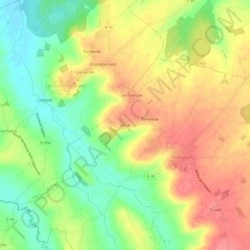Topografische kaart Lierne, hoogte, reliëf