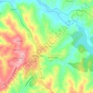 Topografische kaart Marteleira, hoogte, reliëf