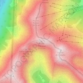 Topografische kaart Punta Princesa, hoogte, reliëf