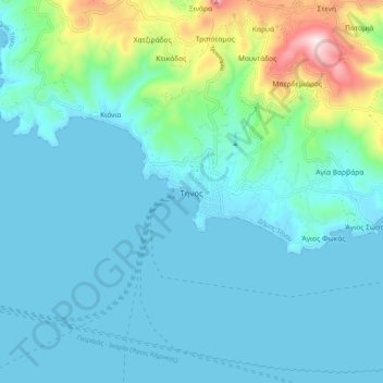 Topografische kaart Tinos, hoogte, reliëf