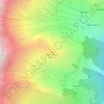 Topografische kaart Mont Rond, hoogte, reliëf