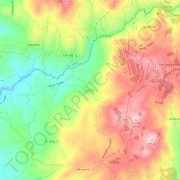 Topografische kaart Seidões, hoogte, reliëf