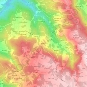 Topografische kaart Rodeiro, hoogte, reliëf