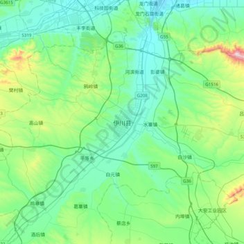 Topografische kaart 伊川县, hoogte, reliëf