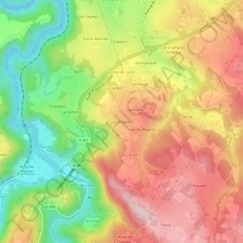 Topografische kaart Le Regard, hoogte, reliëf