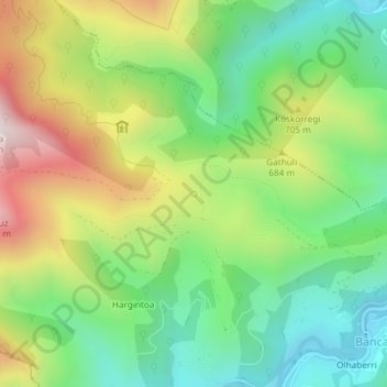 Topografische kaart Gathuliko Ithurria, hoogte, reliëf