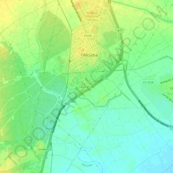 Topografische kaart Les Comes, hoogte, reliëf