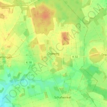Topografische kaart Odeweg, hoogte, reliëf