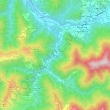Topografische kaart Trefontane, hoogte, reliëf
