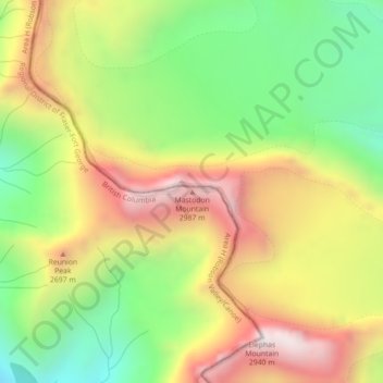 Topografische kaart Mastodon Mountain, hoogte, reliëf