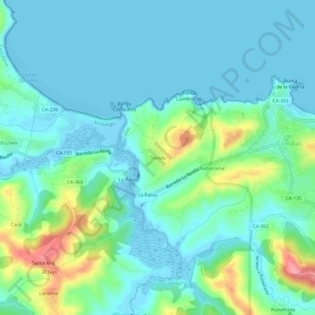 Topografische kaart Trasvía, hoogte, reliëf