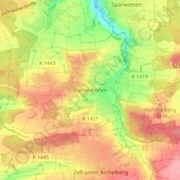 Topografische kaart Hattenhofen, hoogte, reliëf