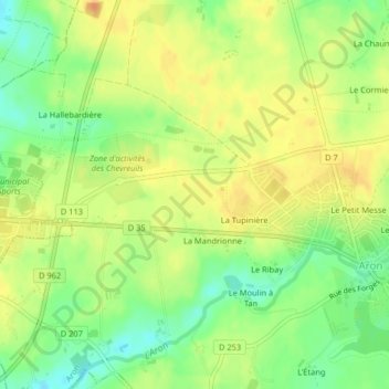 Topografische kaart La Monnerie, hoogte, reliëf