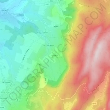Topografische kaart Vogna, hoogte, reliëf