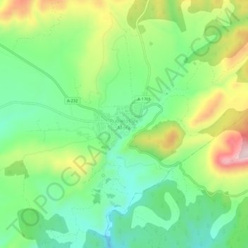 Topografische kaart Rubielos de Mora, hoogte, reliëf