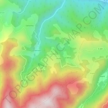 Topografische kaart Le Rasclat, hoogte, reliëf