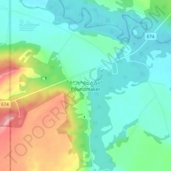 Topografische kaart Poundmaker, hoogte, reliëf