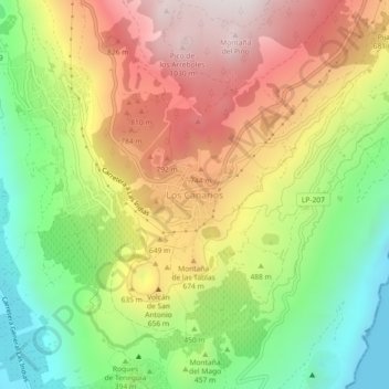 Topografische kaart Los Canarios, hoogte, reliëf
