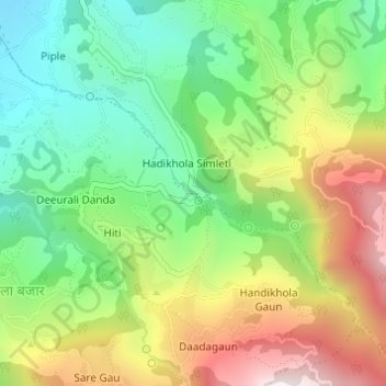 Topografische kaart Sarketari Baandh/ Risk And Hazards/ Flood, hoogte, reliëf