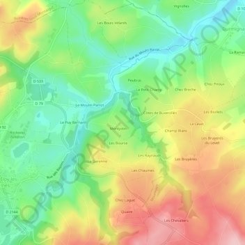 Topografische kaart Les Faux, hoogte, reliëf