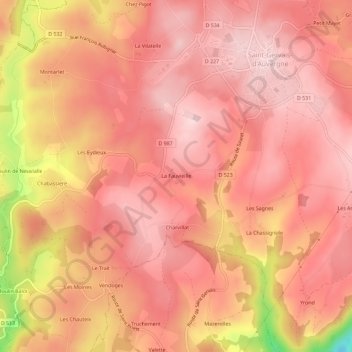 Topografische kaart La Fauvieille, hoogte, reliëf