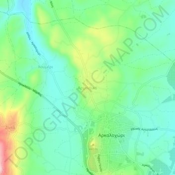 Topografische kaart Archontiko, hoogte, reliëf