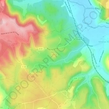 Topografische kaart Alayrac, hoogte, reliëf