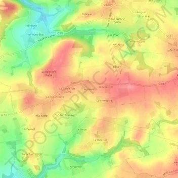 Topografische kaart Kerdavid, hoogte, reliëf
