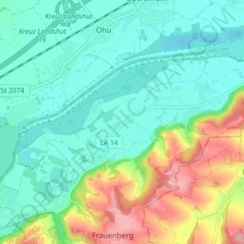 Topografische kaart Dirnau, hoogte, reliëf