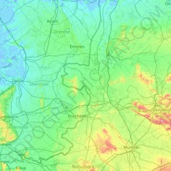 Topografische kaart Grafschaft Bentheim, hoogte, reliëf