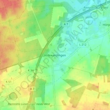 Topografische kaart Volkwardingen, hoogte, reliëf