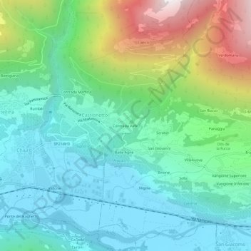 Topografische kaart Contrada Valle, hoogte, reliëf