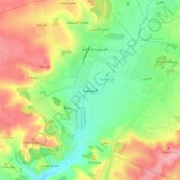 Topografische kaart Al-Musallamiye, hoogte, reliëf