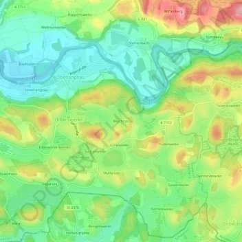 Topografische kaart Bleichnau, hoogte, reliëf