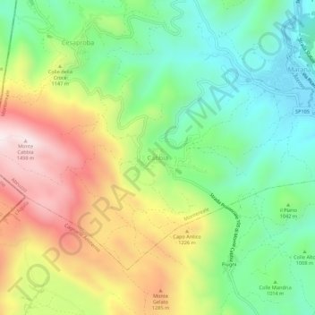 Topografische kaart Cabbia, hoogte, reliëf