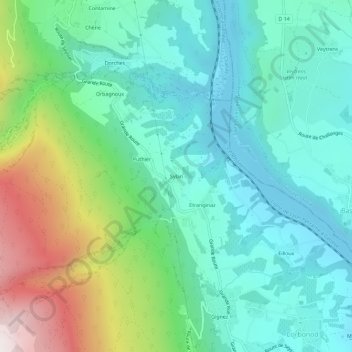 Topografische kaart Sylan, hoogte, reliëf