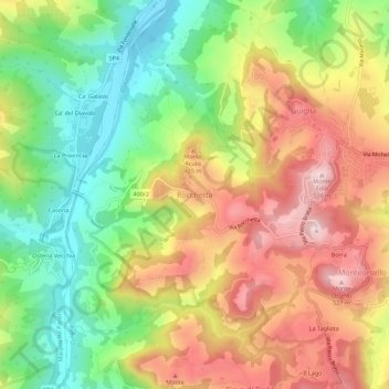 Topografische kaart Rocchetta, hoogte, reliëf
