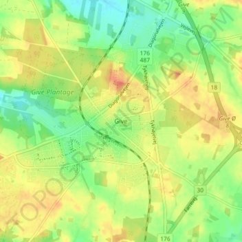 Topografische kaart Give, hoogte, reliëf