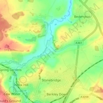 Topografische kaart Oldford, hoogte, reliëf