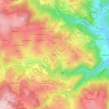 Topografische kaart Le Mazernier, hoogte, reliëf