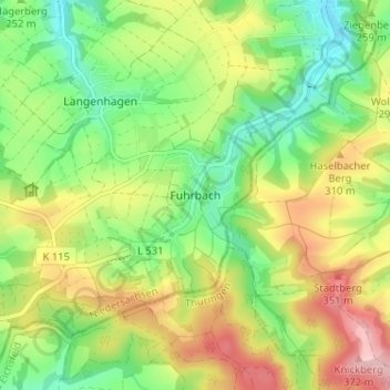 Topografische kaart Fuhrbach, hoogte, reliëf