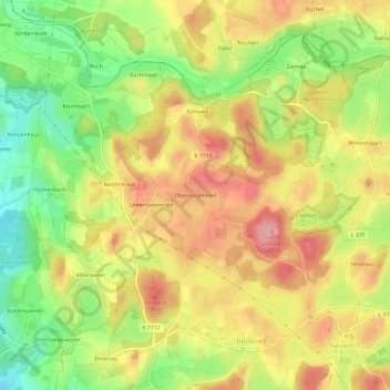 Topografische kaart Oberrussenried, hoogte, reliëf
