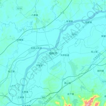 Topografische kaart 樟树市, hoogte, reliëf
