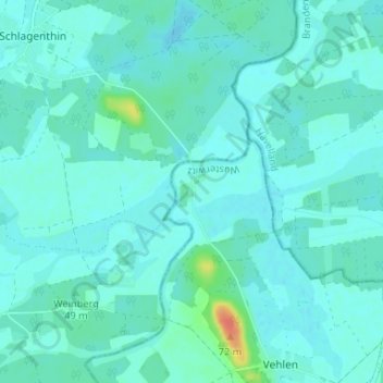 Topografische kaart Dunke, hoogte, reliëf