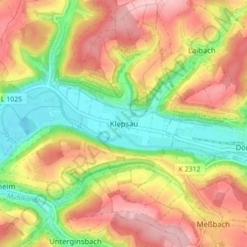 Topografische kaart Klepsau, hoogte, reliëf