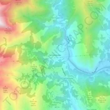 Topografische kaart Serro Inferiore, hoogte, reliëf