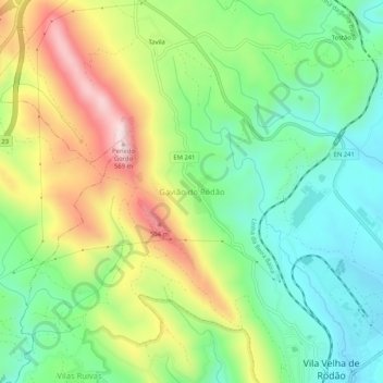 Topografische kaart Gavião do Ródão, hoogte, reliëf