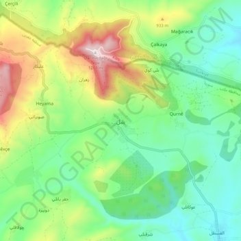 Topografische kaart Bulbul, hoogte, reliëf