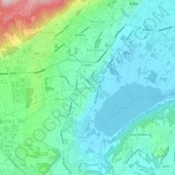 Topografische kaart Carcano, hoogte, reliëf